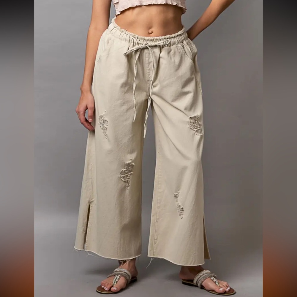 POL S Natural Wide-Leg Pants